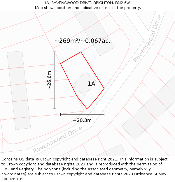1A, RAVENSWOOD DRIVE, BRIGHTON, BN2 6WL: Plot and title map