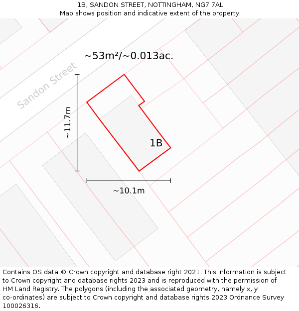 1B, SANDON STREET, NOTTINGHAM, NG7 7AL: Plot and title map
