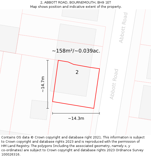 2, ABBOTT ROAD, BOURNEMOUTH, BH9 1ET: Plot and title map
