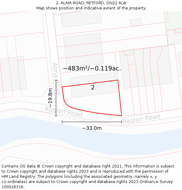 2, ALMA ROAD, RETFORD, DN22 6LW: Plot and title map