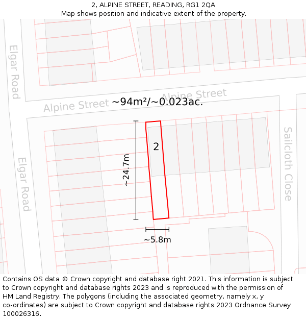 2, ALPINE STREET, READING, RG1 2QA: Plot and title map