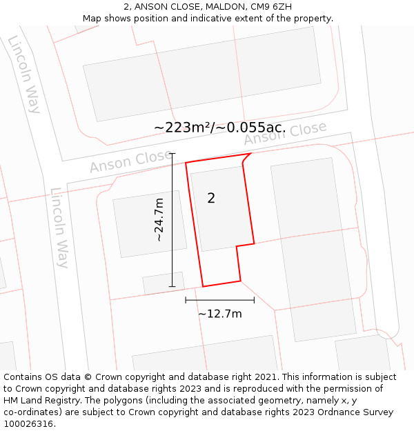 2, ANSON CLOSE, MALDON, CM9 6ZH: Plot and title map