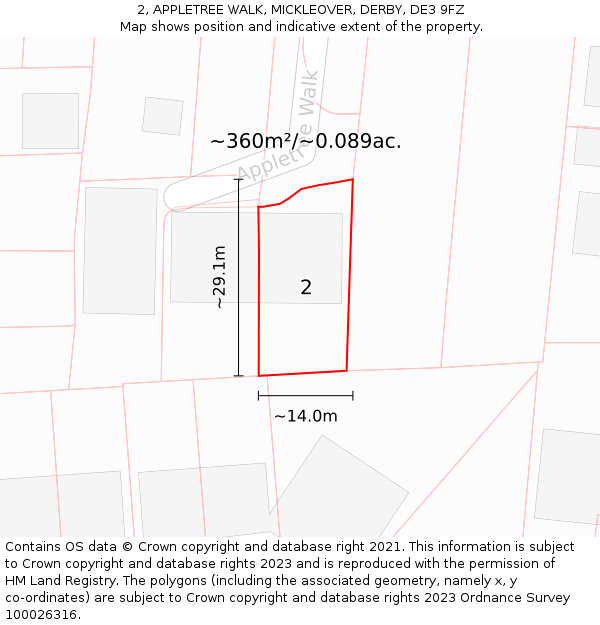 2, APPLETREE WALK, MICKLEOVER, DERBY, DE3 9FZ: Plot and title map