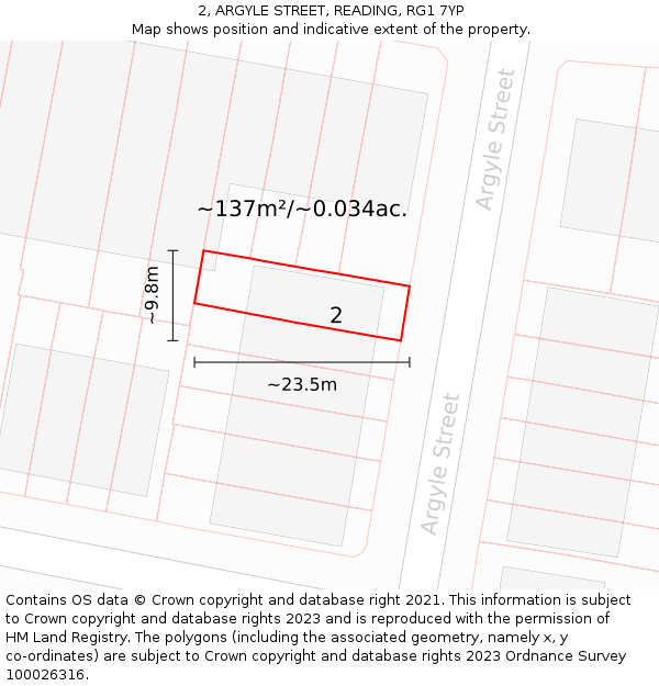 2, ARGYLE STREET, READING, RG1 7YP: Plot and title map