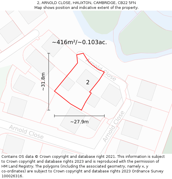 2, ARNOLD CLOSE, HAUXTON, CAMBRIDGE, CB22 5FN: Plot and title map