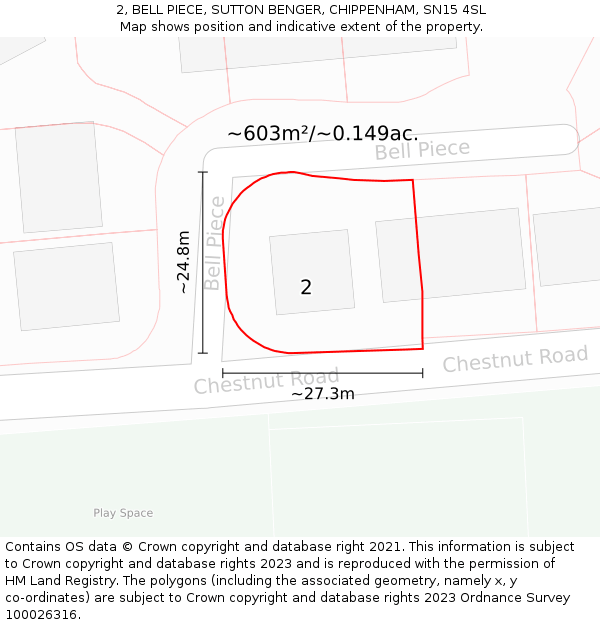 2, BELL PIECE, SUTTON BENGER, CHIPPENHAM, SN15 4SL: Plot and title map