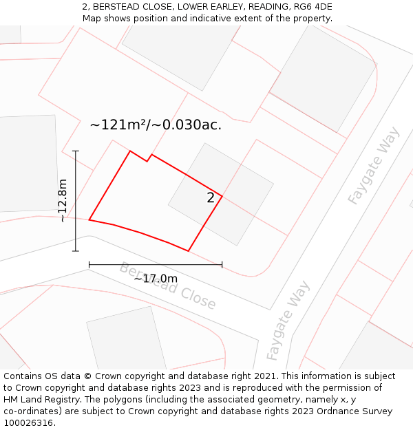 2, BERSTEAD CLOSE, LOWER EARLEY, READING, RG6 4DE: Plot and title map