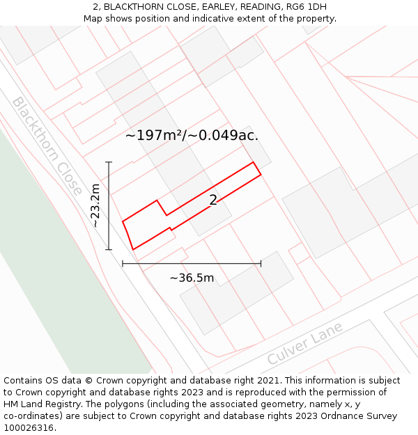 2, BLACKTHORN CLOSE, EARLEY, READING, RG6 1DH: Plot and title map