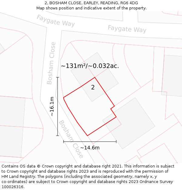 2, BOSHAM CLOSE, EARLEY, READING, RG6 4DG: Plot and title map