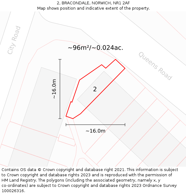 2, BRACONDALE, NORWICH, NR1 2AF: Plot and title map