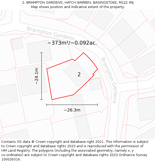 2, BRAMPTON GARDENS, HATCH WARREN, BASINGSTOKE, RG22 4RJ: Plot and title map