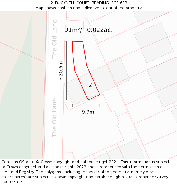 2, BUCKNELL COURT, READING, RG1 6FB: Plot and title map