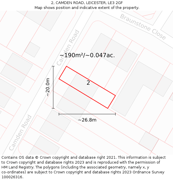 2, CAMDEN ROAD, LEICESTER, LE3 2GF: Plot and title map