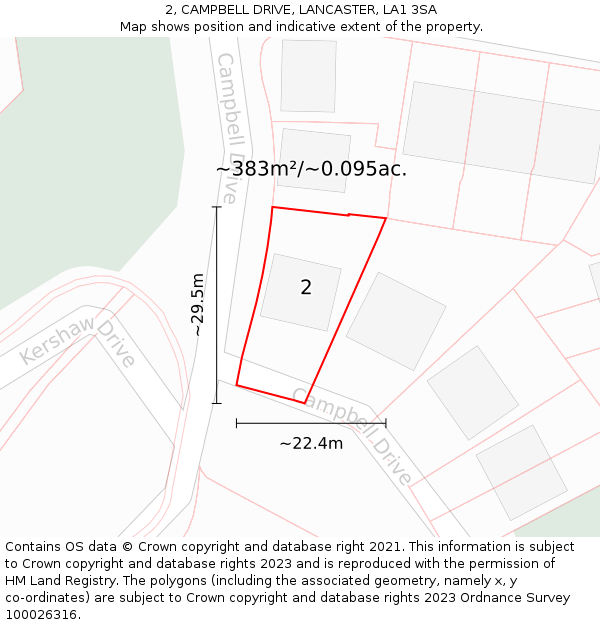 2, CAMPBELL DRIVE, LANCASTER, LA1 3SA: Plot and title map