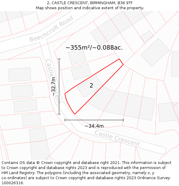 2, CASTLE CRESCENT, BIRMINGHAM, B36 9TF: Plot and title map