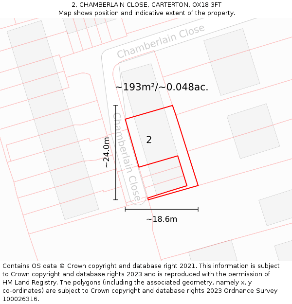 2, CHAMBERLAIN CLOSE, CARTERTON, OX18 3FT: Plot and title map