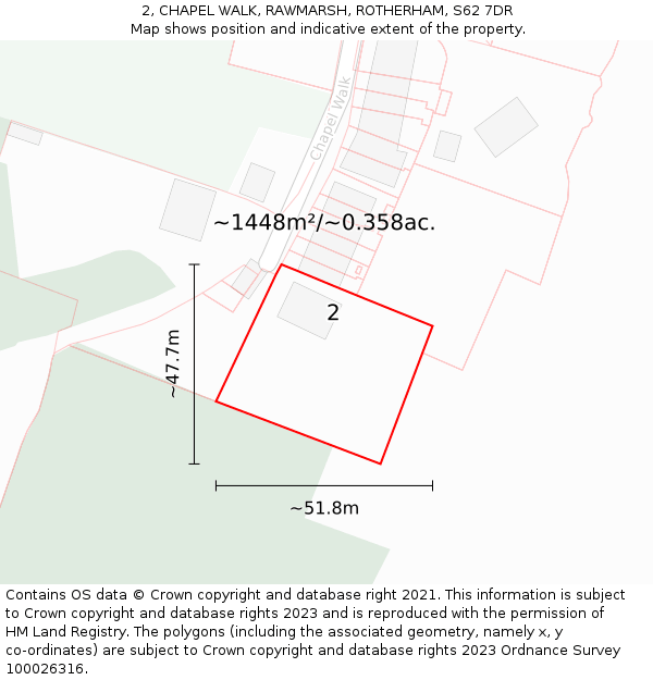 2, CHAPEL WALK, RAWMARSH, ROTHERHAM, S62 7DR: Plot and title map