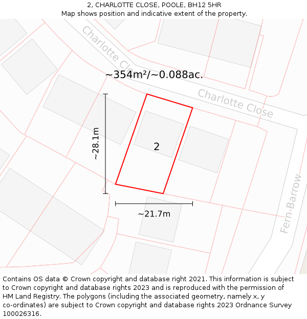 2, CHARLOTTE CLOSE, POOLE, BH12 5HR: Plot and title map