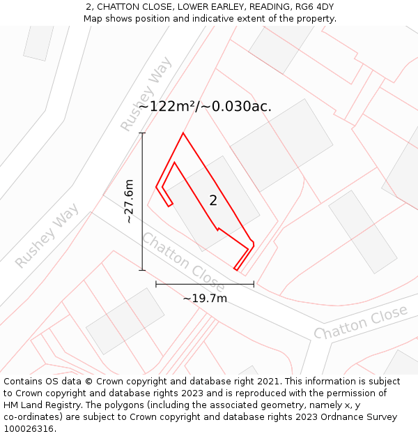 2, CHATTON CLOSE, LOWER EARLEY, READING, RG6 4DY: Plot and title map