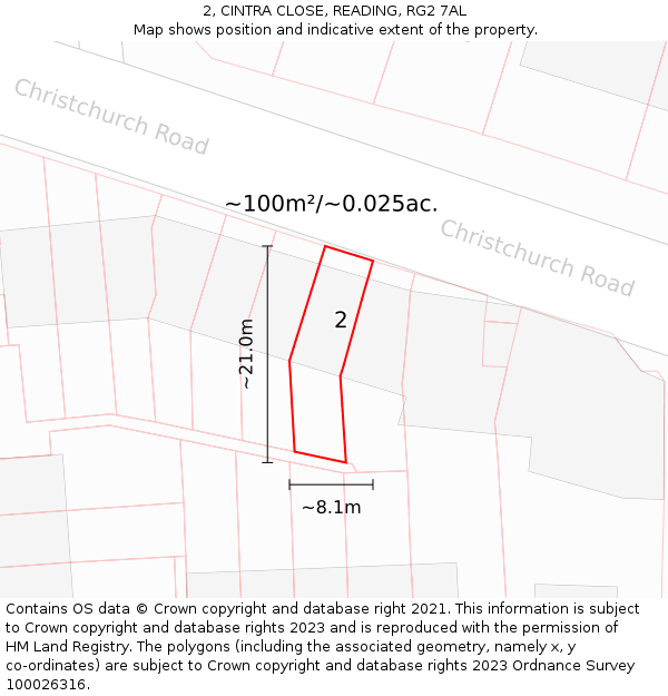 2, CINTRA CLOSE, READING, RG2 7AL: Plot and title map