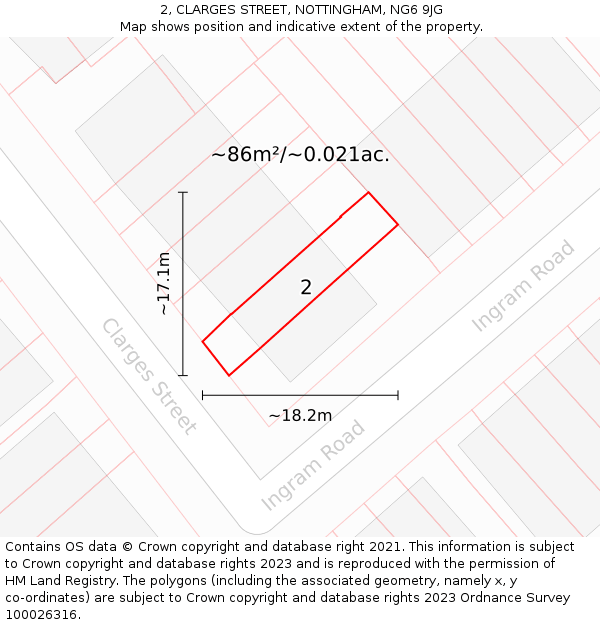 2, CLARGES STREET, NOTTINGHAM, NG6 9JG: Plot and title map