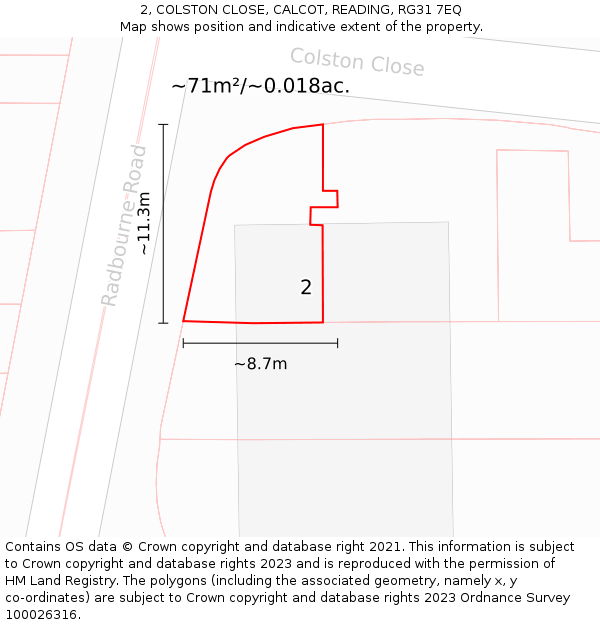 2, COLSTON CLOSE, CALCOT, READING, RG31 7EQ: Plot and title map