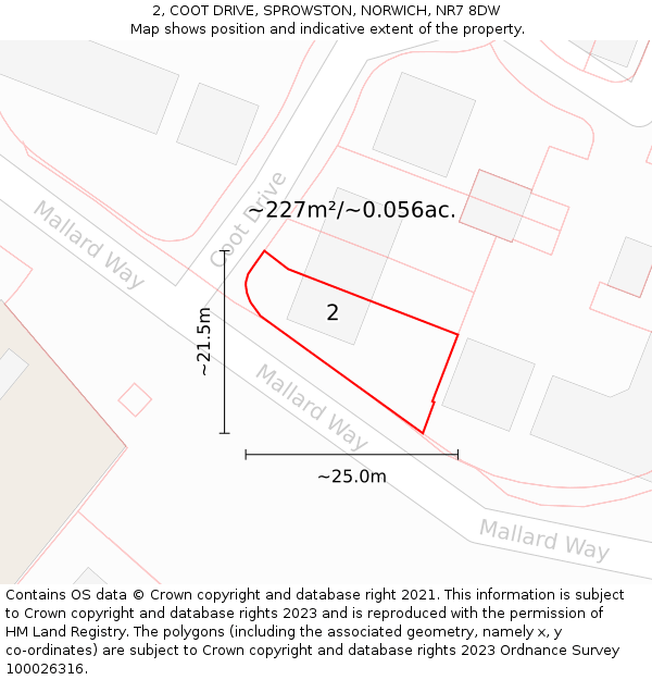 2, COOT DRIVE, SPROWSTON, NORWICH, NR7 8DW: Plot and title map