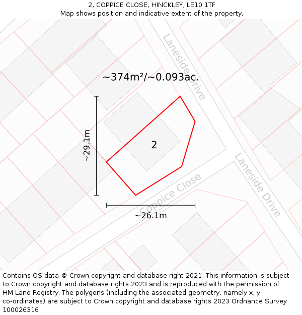 2, COPPICE CLOSE, HINCKLEY, LE10 1TF: Plot and title map