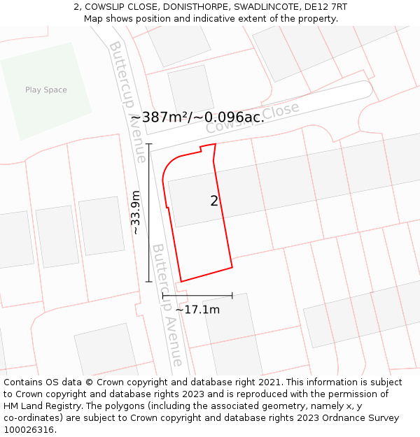 2, COWSLIP CLOSE, DONISTHORPE, SWADLINCOTE, DE12 7RT: Plot and title map