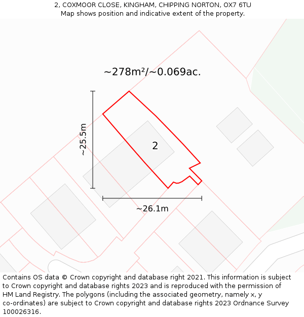 2, COXMOOR CLOSE, KINGHAM, CHIPPING NORTON, OX7 6TU: Plot and title map