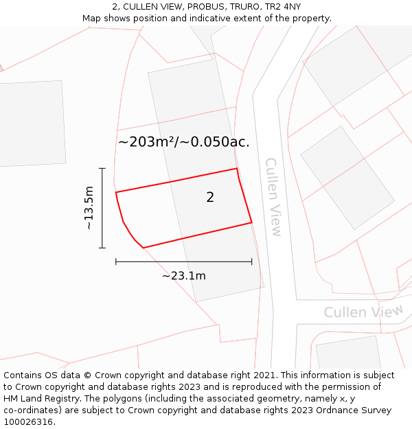 2, CULLEN VIEW, PROBUS, TRURO, TR2 4NY: Plot and title map