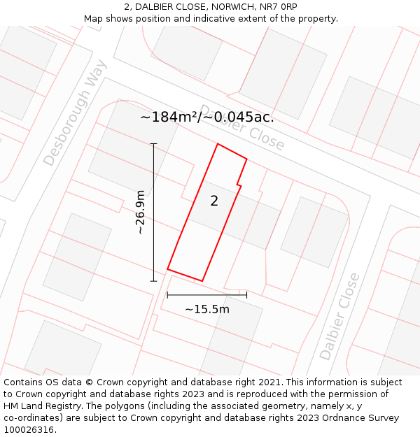 2, DALBIER CLOSE, NORWICH, NR7 0RP: Plot and title map