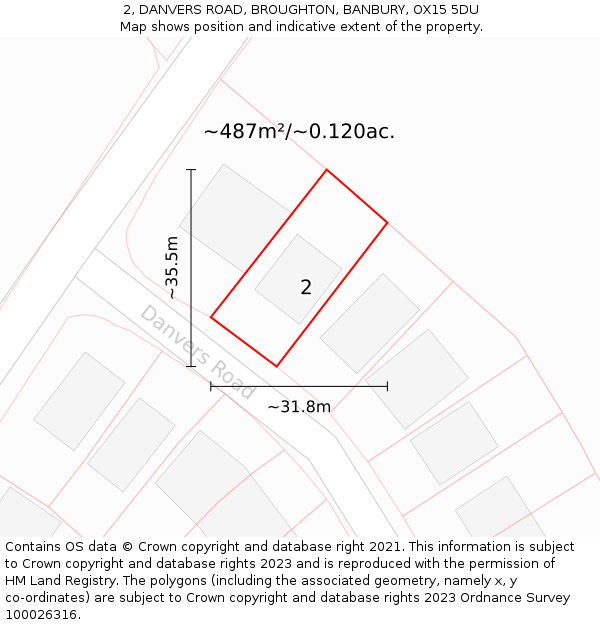 2, DANVERS ROAD, BROUGHTON, BANBURY, OX15 5DU: Plot and title map