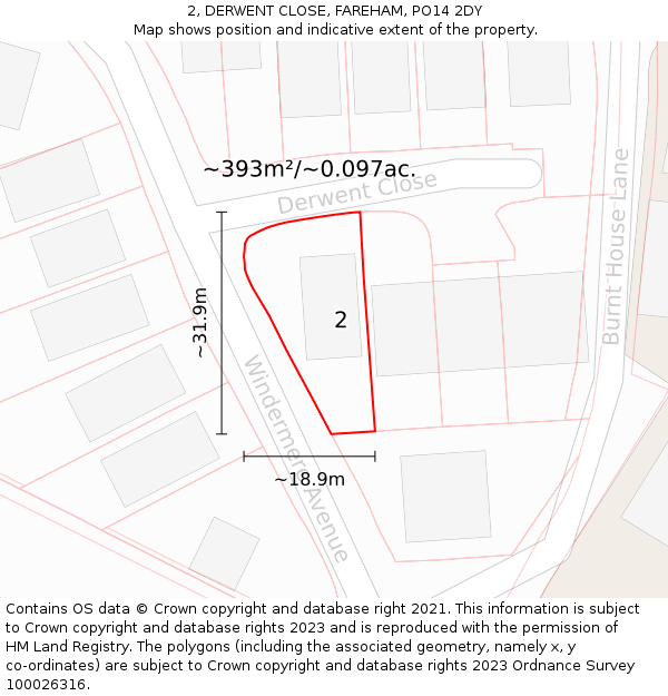 2, DERWENT CLOSE, FAREHAM, PO14 2DY: Plot and title map
