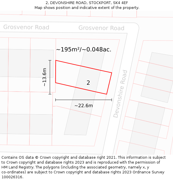 2, DEVONSHIRE ROAD, STOCKPORT, SK4 4EF: Plot and title map