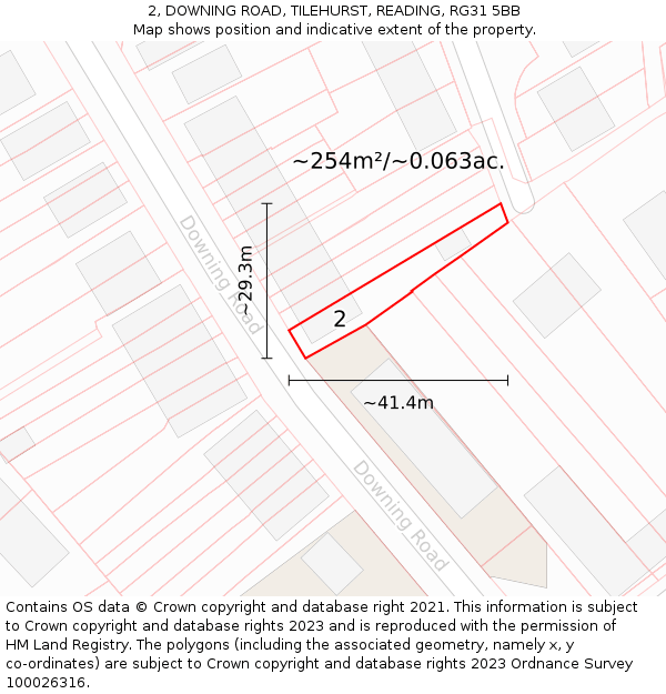 2, DOWNING ROAD, TILEHURST, READING, RG31 5BB: Plot and title map