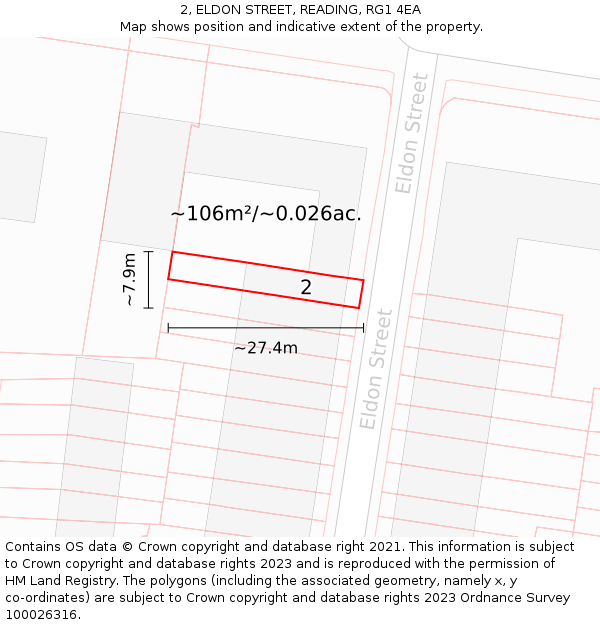 2, ELDON STREET, READING, RG1 4EA: Plot and title map