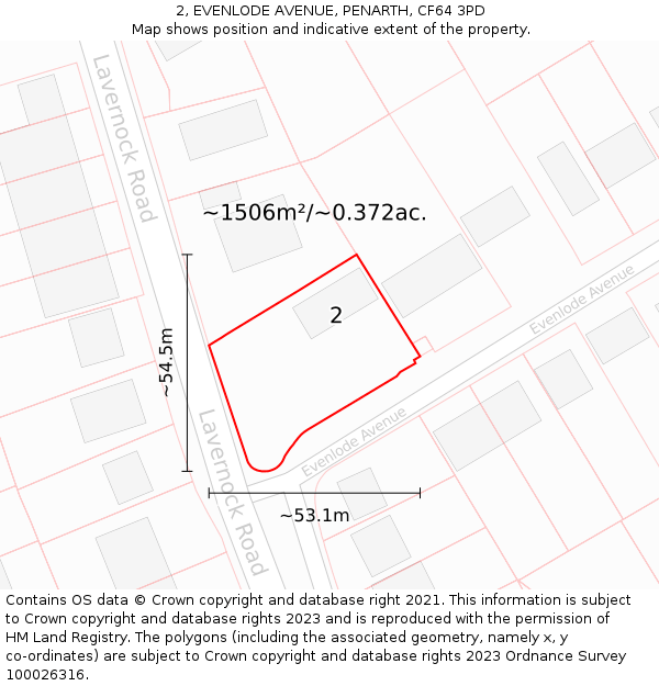 2, EVENLODE AVENUE, PENARTH, CF64 3PD: Plot and title map