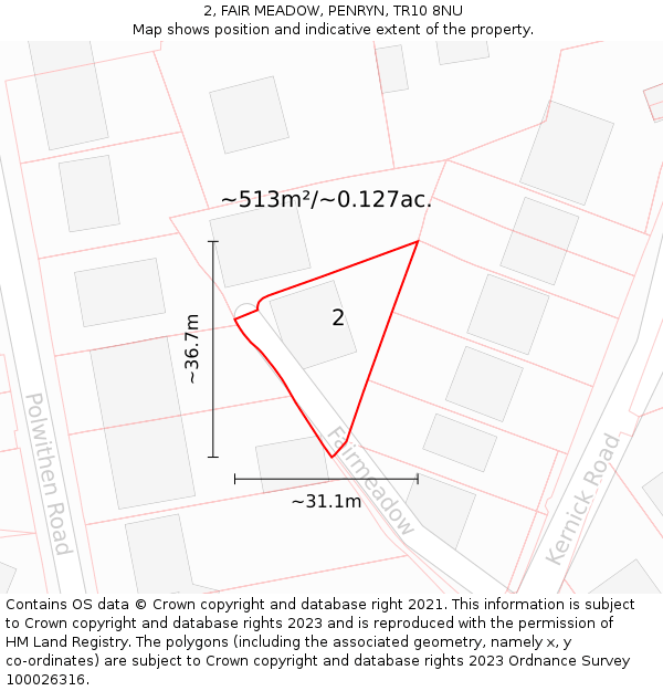 2, FAIR MEADOW, PENRYN, TR10 8NU: Plot and title map