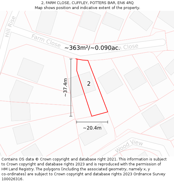 2, FARM CLOSE, CUFFLEY, POTTERS BAR, EN6 4RQ: Plot and title map