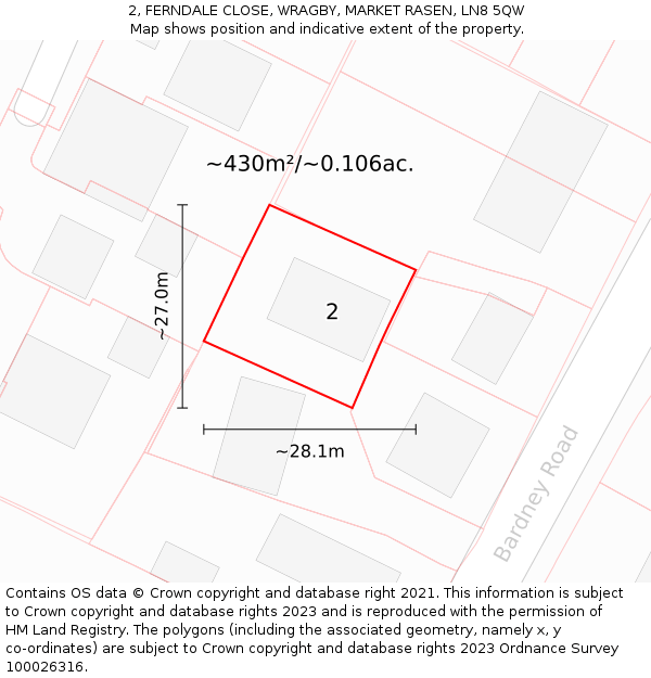 2, FERNDALE CLOSE, WRAGBY, MARKET RASEN, LN8 5QW: Plot and title map