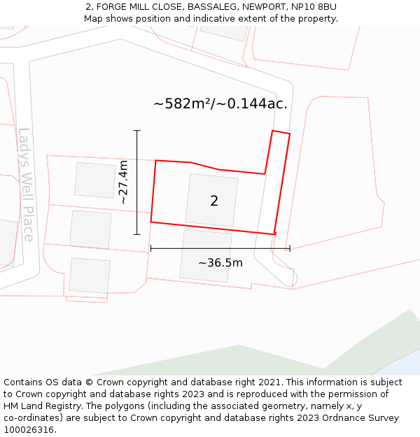 2, FORGE MILL CLOSE, BASSALEG, NEWPORT, NP10 8BU: Plot and title map