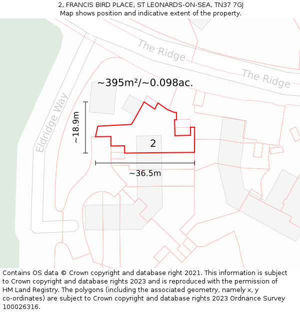 2, FRANCIS BIRD PLACE, ST LEONARDS-ON-SEA, TN37 7GJ: Plot and title map