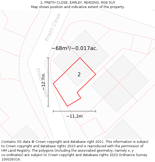 2, FRIETH CLOSE, EARLEY, READING, RG6 5UY: Plot and title map