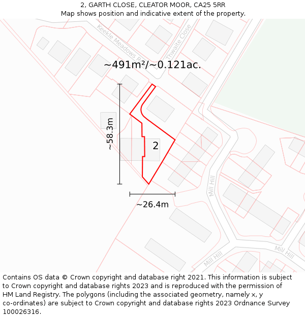 2, GARTH CLOSE, CLEATOR MOOR, CA25 5RR: Plot and title map