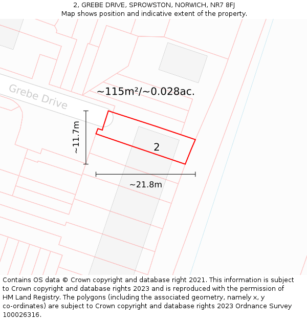 2, GREBE DRIVE, SPROWSTON, NORWICH, NR7 8FJ: Plot and title map