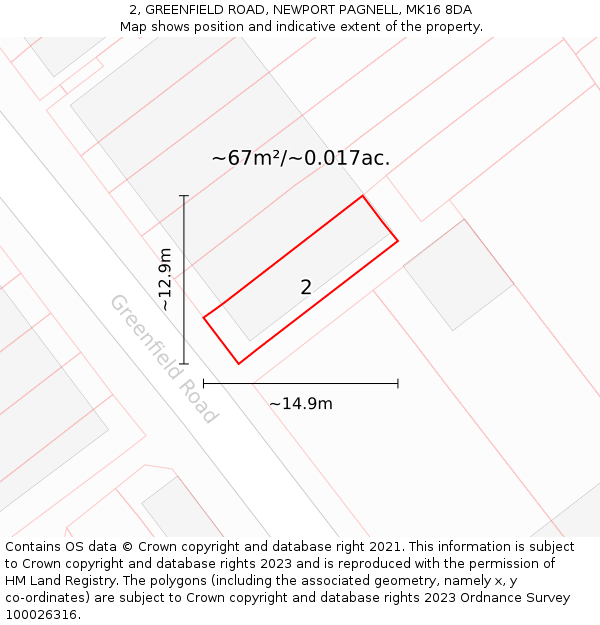 2, GREENFIELD ROAD, NEWPORT PAGNELL, MK16 8DA: Plot and title map