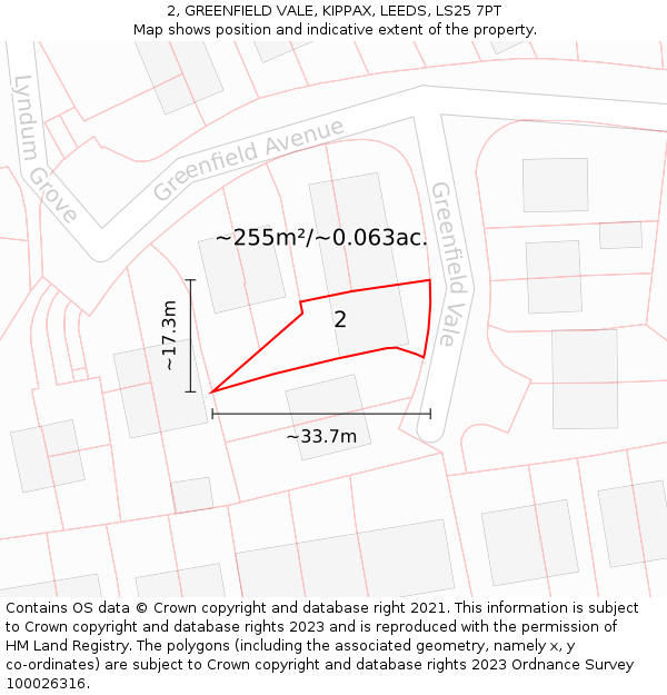 2, GREENFIELD VALE, KIPPAX, LEEDS, LS25 7PT: Plot and title map