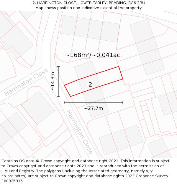 2, HARRINGTON CLOSE, LOWER EARLEY, READING, RG6 3BU: Plot and title map