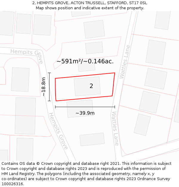 2, HEMPITS GROVE, ACTON TRUSSELL, STAFFORD, ST17 0SL: Plot and title map